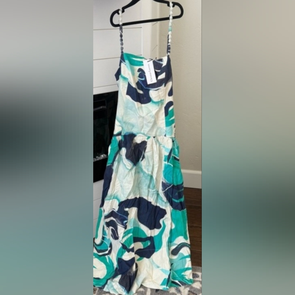 Christian Lacroix Blue and Green Patterned Dress Size Large